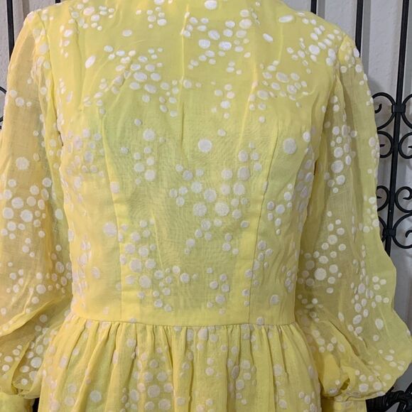 Vintage Rare Flocked Yellow Maxi‎ Dress - Picture 5 of 16